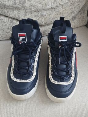 Vintage/90's FILA Navy Blue Men's Retro Lace-Up Sneakers with Logo Trim